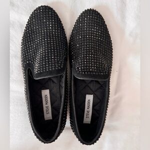 Rhinestone Steve Madden black slides